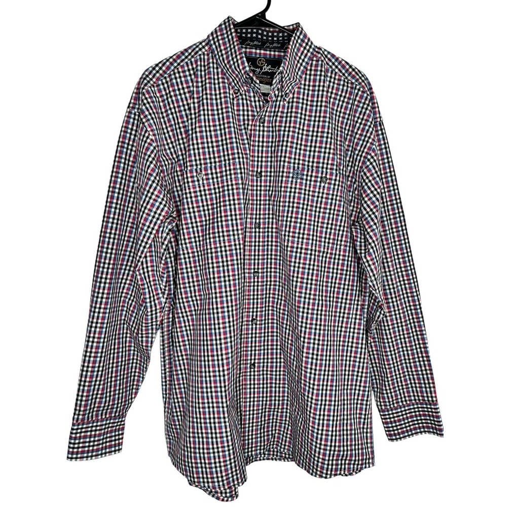 Wrangler George Strait Shirt Large L Red Blue Plaid Western Cowboy Check Country
